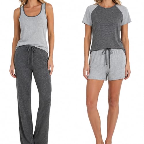 Image of Lucky Brand Women's Pajama Set - 4 Piece Sleep Shirt, Tank Top, Pajama Pants, Lounge Shorts (S-XL)