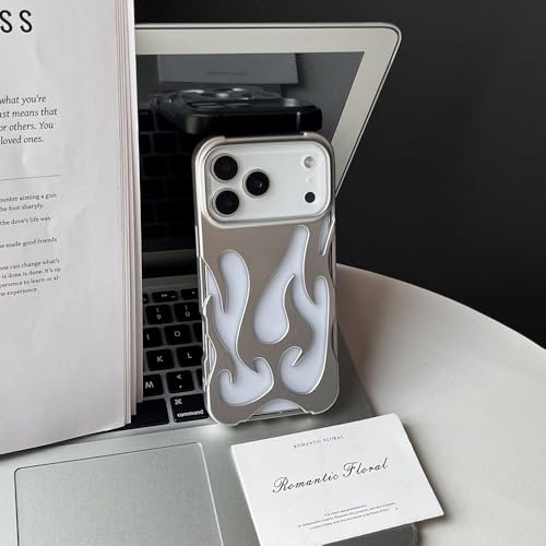 Image of TPU 3D Flame Fire Design Converter Case for iPhone 17 Pro Max | Premium Shockproof Slim Fit Back Cover | Stylish Aesthetic Black Protective Case for Men & Women -Silver