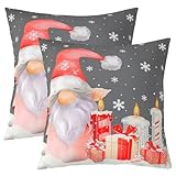 Homewish Paquete de 2 fundas de almohada decorativas con diseño de gnomo de Navidad de 22 x 22 pulgadas, fundas de cojín de Papá Noel, velas rojas, copos de nieve, fundas de almohada para sofá, cama,