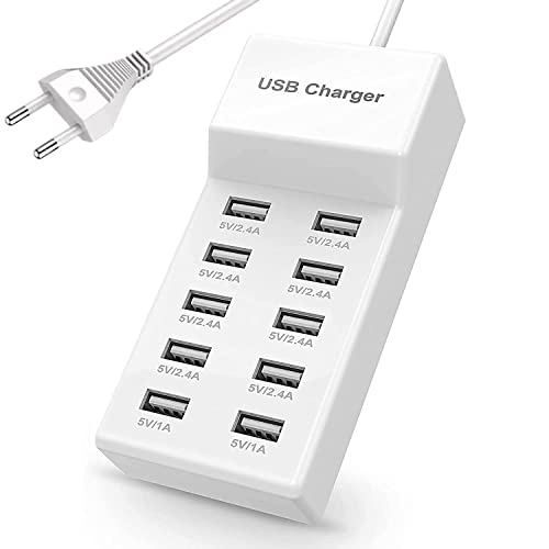 Image of USB Charger Hub, 10 Port Charging Station with Turbo Charging Auto Detect Technology Safety Guaranteed 10-Port USB Ports for Multiple Devices Smart Phone Tablet Smart Watch