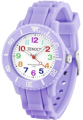 TENOCK Kinderuhr Mädchen Junge 30M/3ATM wasserdichte Analog Armbanduhr Kinder für Alter 3-10 Geschenke für die Schulanfangssaison Weihnachten Geburtstage Violett