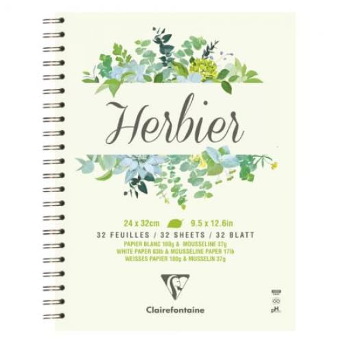 Lot de 5 Herbier cahier spiralé 24x32cm 180g/m² 64p + intercalaires mousseline 37g/m²