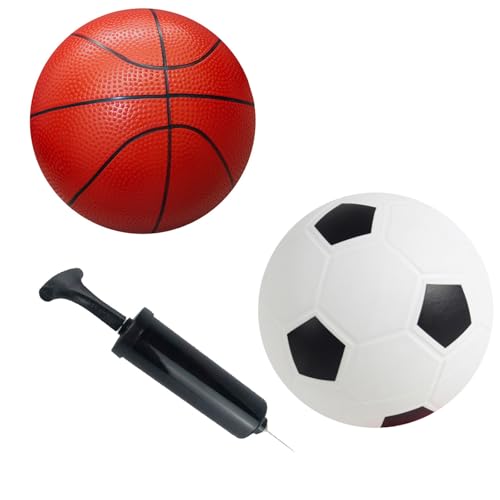 Image of SPDTECH Sports Balls with Hand Pump for Kids and Toddlers - (Pack of 2) 6-Inch Diameter Rubber Sport Ball Set Includes Soccer Ball Basketball for Fun Outdoors and Backyard