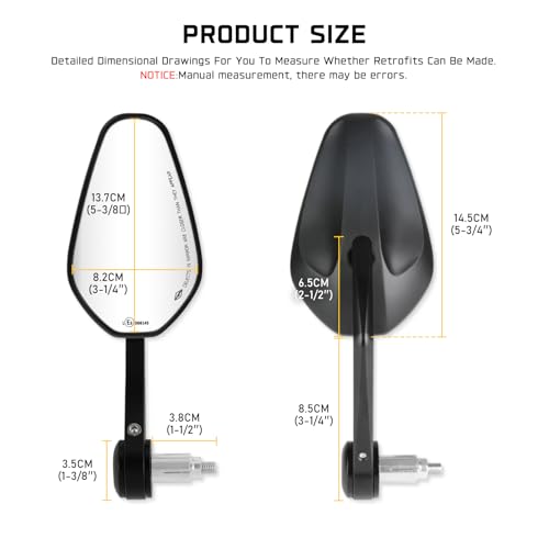 Image of DREAMIZER Motorcycle Mirrors Bar End Mirror Universal Rear View Mirrors for Motorcycles 7 /8 inch Handlebars, Compatible with Honda Grom, Yamaha, Kawasaki, Ducati, Suzuki and More