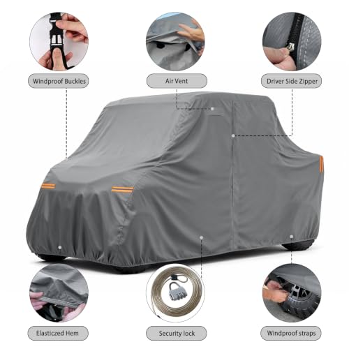 Image of Waterproof UTV Cover Compatible with Segway UT10 Crew 6 Seats | 6 Layers Outdoor Cover with Cotton Liner, Air Vents, Door Zipper and Windproof Buckles for Rain Snow Dust Protection