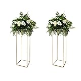 Simprefine 2 Pack 24'' Tall 8'' Diameter Shiny Gold Wedding Flower Stand Metal Vase Column Stand Geo