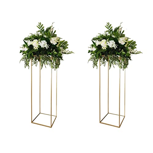Simprefine 2 Pack 24'' Tall 8'' Diameter Shiny Gold Wedding Flower Stand Metal Vase Column Stand Geometric Centerpiece Vases Iron Display Rack Backdrop Frame For Event Party Table Decoration #TOP2