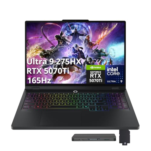 Image of Lenovo Legion Pro 5 16 inch WQXGA 165Hz Gaming Laptop, Intel Core Ultra 9 275HX, GeForce RTX 5070 Ti 12GB GDDR7, 64GB DDR5, 5TB Storage (4TB SSD+1TB Docking Station), Backlit Keyboard, Win 11 Pro, Black