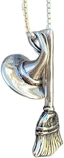 Witch Hat And Broom Necklace For Women, Silver Vintage Broomstick Geometric Pendant Witchy Accessories Gothic Style Jewelry Gift