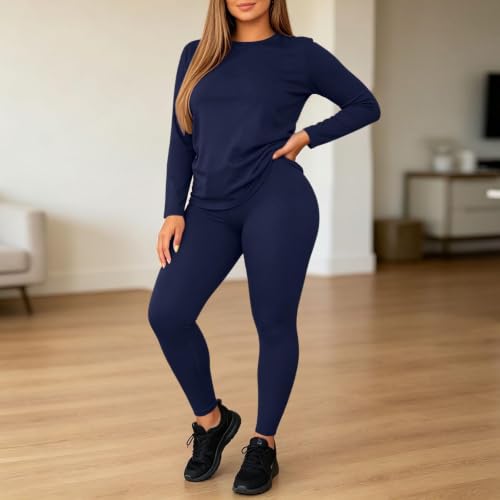 Rtdyvyuhb Gym Sets For Women 2 Piece Long Sleeve Casual Sweatsuits Jogger Workout Loose Lounge Soft Comfortable Tracksuits Navy Large — view 4