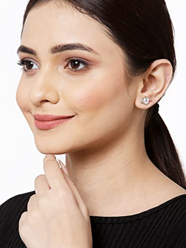 Image of CLARA 925 Sterling Silver Mia Solitaire Pendant Earrings Chain Bracelet Ring for Women & Girls| Platinum Plated | Gift for her