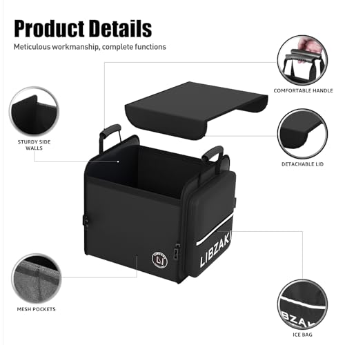 Image of LIBZAKI Car Trunk Storage Organizer, Collapsible Trunk Storage Box for Car Truck SUV-Black