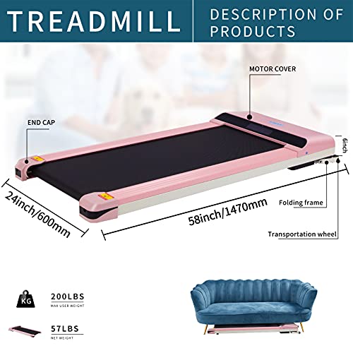 Image of Treadmill, Foldable Treadmill, Home and Office Under Table Treadmill, Low Noise and Sports Applications for Small Spaces (Pink)