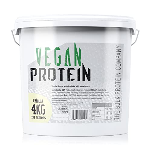 Vegan Protein 4kg - Plant Based Protein Powder - Supports Muscle Gains - Low Carbs & Low Fat - 133 Servings - The Bulk Protein Company (Vanilla)