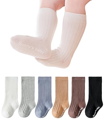 Baby Knee High Socks Non Slip Toddlers Boys Girls Cotton Long Socks for Newborn Tube Crew Socks Kids Stocking 6 Pack3