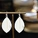 KVANU Handmade Bohemian Lightweight Soft Leather Leaf Dangle Drop Earrings Minimalist Fashion Fringe Chain Feather Hook Earrings for Women Girls (Style-1-White)