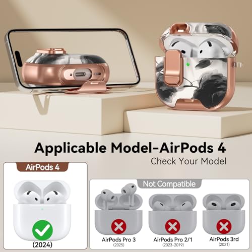 Image of for AirPod 4 Case, with Safty Lock & Phone Stand for Floral AirPod 4 Generation Case Cover for Women Girly, iPod 4 Cases with Keychain & Cleaner Kit -Ink Wash Painting