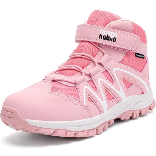 R CORD Girls Hiking Boots Kids Hiking Boots Kids Hiking Shoes Outdoor Walking Tennis Boots Waterproof Non Slip Fashion Sneakers Pink 12 Little kid
