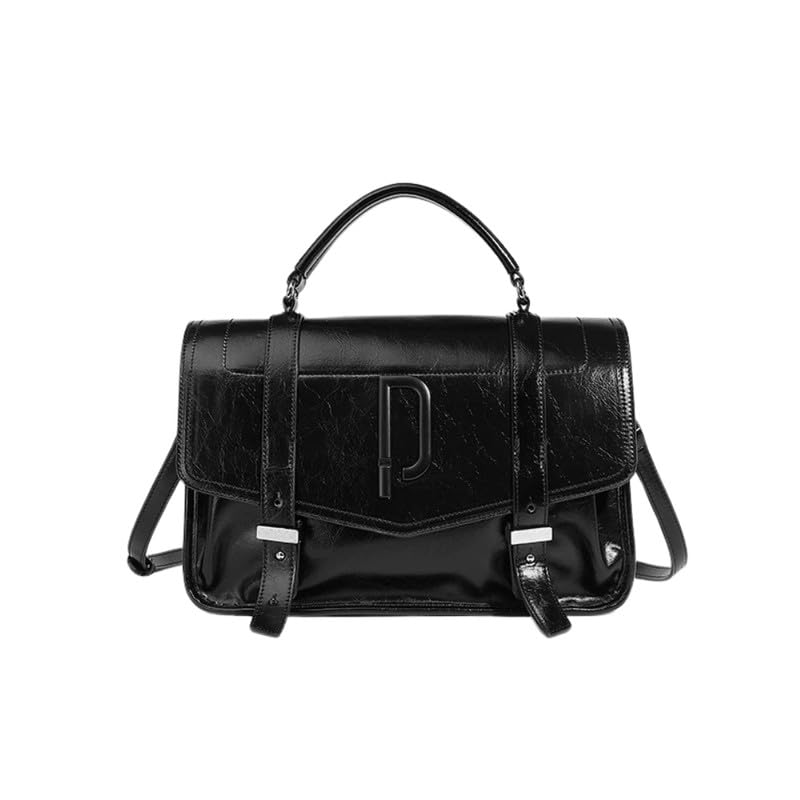 Women's Wax Leather Small Square Bag – PU Leather Shoulder Bag with Cover-Type Closure-image-22