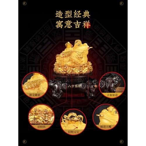 Crapaud doré en résine Feng Shui 21 cm pour décoration asiatique