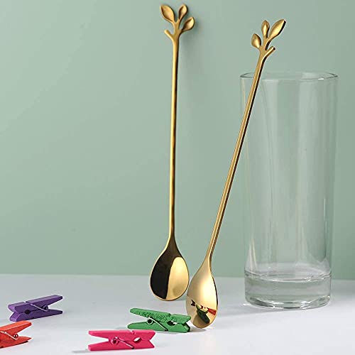 AnSaw 6-Piece Elegant Gold Leaf Long Handle Teaspoons - 7.4" Stainless Steel Stir Spoons for Coffee & Tea, Perfect for Mixing & Stirring by AnSaw - Image 6