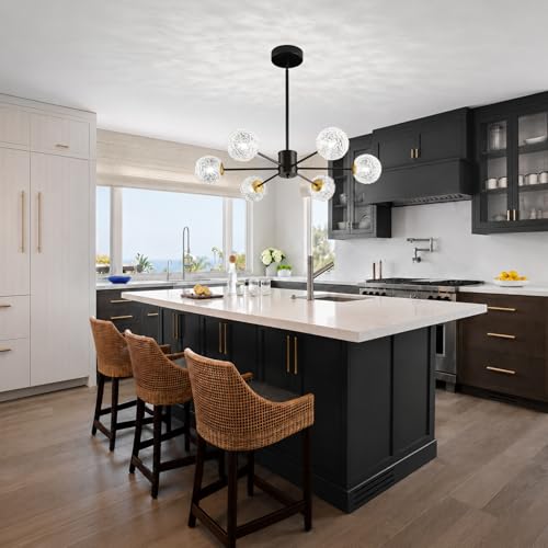 Image of Modern Sputnik Chandelier,6-Light Black Chandelier with Glass Shades, mid Century Semi Flush Mount Ceiling Light Fixture,Pendant Light Fixture for Dining Room,Kitchen Island Bedroom