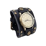 RNXRZANK Orologio da Polso da Uomo Cinturino Pelle Bracciale Vintage da Uomo Nero, Nero
