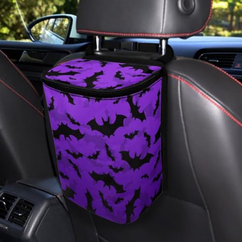 Image of Halloween Bats Auto Rubbish Bags with Lid Multipurpose Trash Bin Storage Bag Universal Car Accessories Interior Decoration