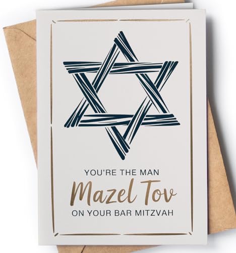 Bar Mitzvah Card - Bar Mitzvah Cards for Boys, Son, Grandson - Jewish Congratulations Mazel Tov Cards - Goodluck You're the Man - 13th Birthday Card for him - Jewish Special Milestone - NUM 274
