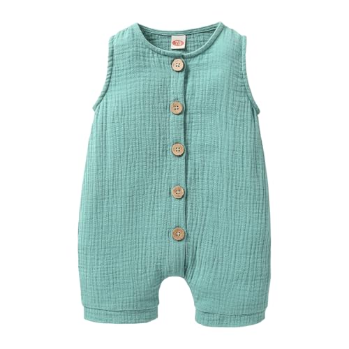 Image of Cecobora Infant Newborn Baby Boys Girls Cotton Linen Romper Summer Jumpsuit Sleeveless Overalls Clothing Set