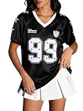 Football Jersey Women V-Neck Game Day Shirt Football Team Fans T Shirts Striped Graphic Tee Casual Short Sleeve Top C-Black