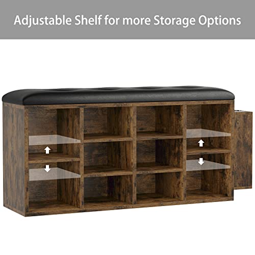 Ironck Shoe Bench, 10 Cubbies Storage Entryway Bench With Pu Leather, Cubby Shoe Rack Organizer With Adjustable Shelves For Living Room, Bedroom, Vintage Brown #TOP4