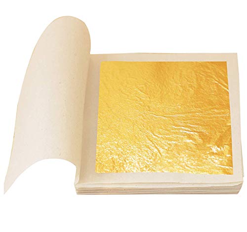 10 PCS 24K Edible Gold Leaf Sheets, Yellow Real Gold Loose Foil for Cooking, Makeup, Skincare, Arts Gilding Crafting Decoration, Skincare, Handmade DIY, 3.15" x 3.15"