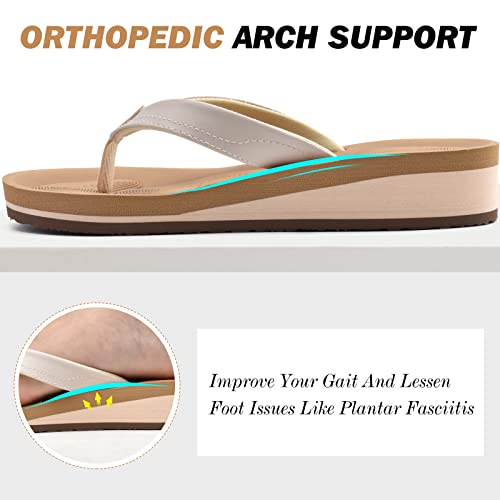 Coface Leather Flip Flops For Women With Comfortable Arch Support Ladies Fashion Platform Thong Sandals Soft Yoga Mat Sole For Beach/Indoor Outdoor #TOP3