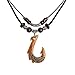 Brown Hawaiian Fish Hook Pendant Hemp Cord Chain - Maori Tribal Necklace - Adjustable Black Cord