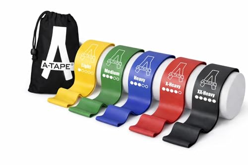 Image of A-Tape Resistance Loop Bands Set for Men & Women | Premium Natural Rubber Heavy Duty Workout Bands for Legs, Glutes, Squats, Stretching, Fitness & Physiotherapy (Pack-5)