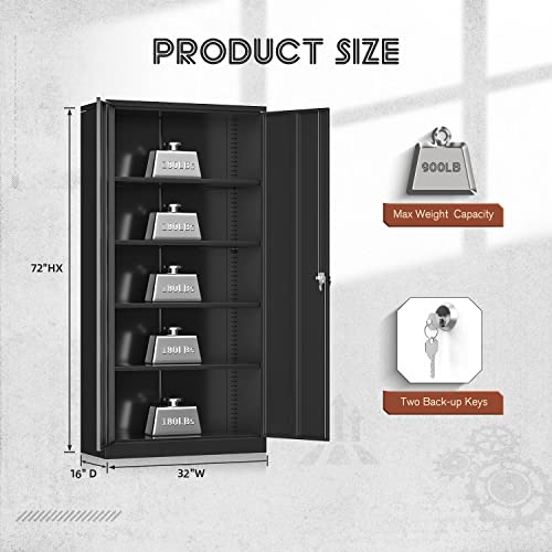 Superday Locking Metal Storage Cabinets, 71" Lockable Steel Storage Cabinet, Tall Black Cabinet With 2 Doors And 4 Adjustable Shelves For Garage, Home Office, Classroom, Pantry, File, Easy Assemble #TOP2