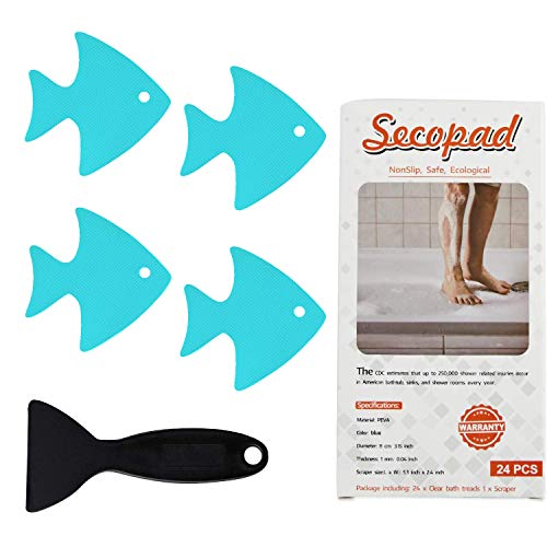Secopad Bathtub Stickers Non-Slip, 24 Pcs Safety Shower Treads Adhesive Appliques With Premium Scraper (Blue) #TOP23