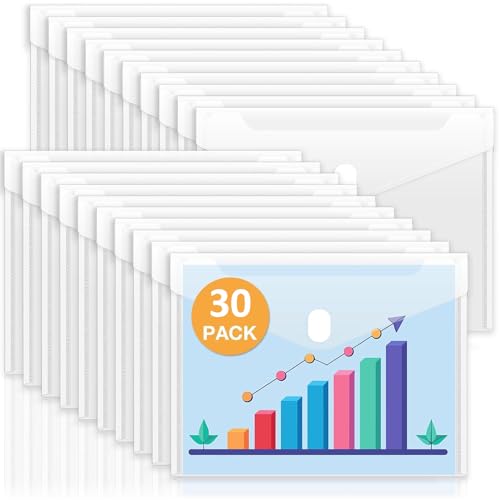 30 Pack Plastic File Folder, A4 Clear Letter Size Envelopes Folders, Files Envelope Wallets Folders Pockets for Documents for Office School Organization