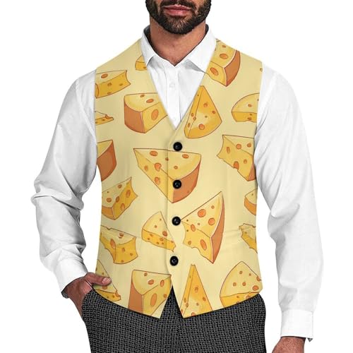 Cheese Slices Novelty Men's Suit Vest Casual Formal Dress Vests Business Waistcoat