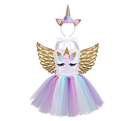 Fantasia Traje Infantil Unicórnio Com Asas De Anjo Festa (Dourado, 6 a 7 Anos)