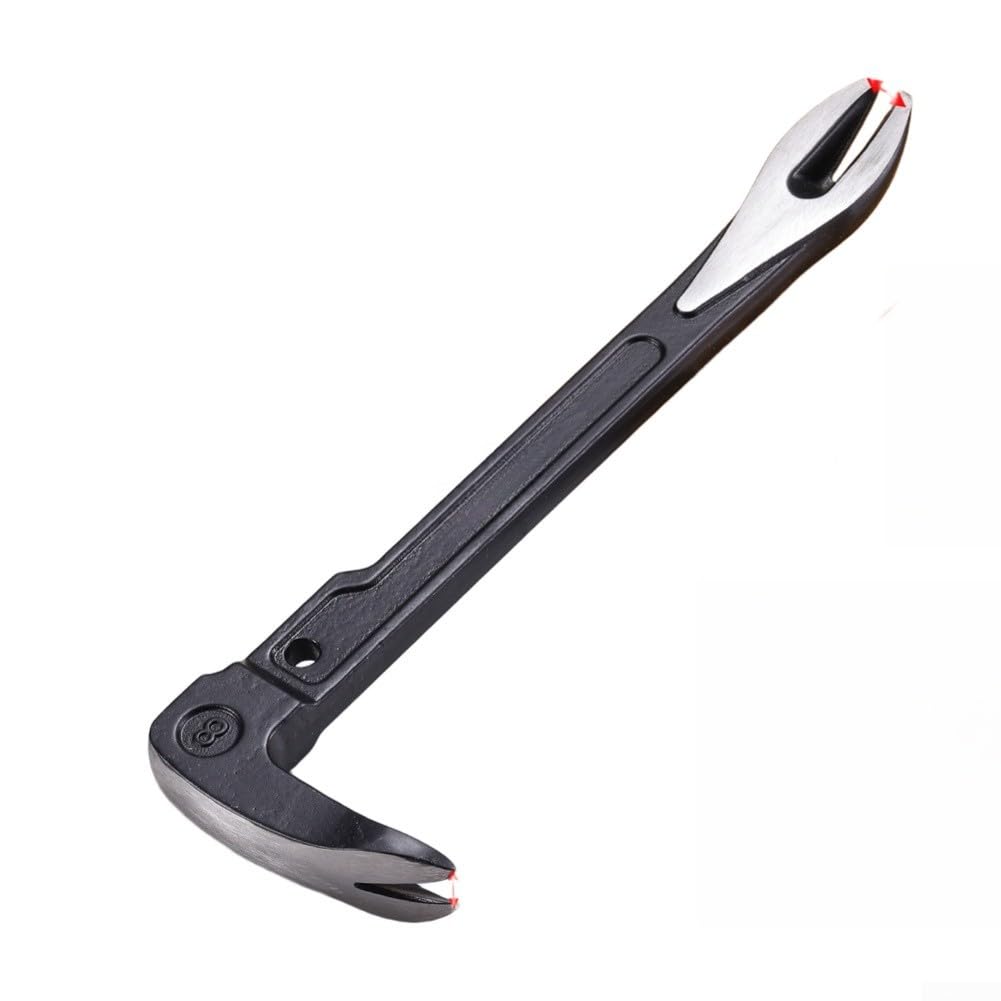 Swallow Tail Flat Head Pry Bar with Hammer Function for Nail Pulling, Panel Lifting, and Striking Applications (A)