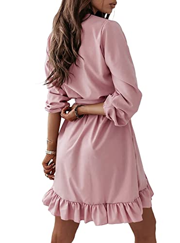 Danedvi Womens Dresses Casual Flowy Beach Sundresses Short/Long Sleeve V Neck Ruffle Hem Midi Length Ladies Wrap Dress #TOP2