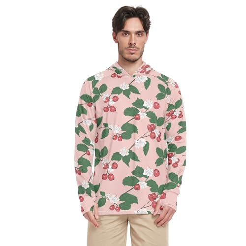 Wudan Cartoon Hawthorn Berry Fruit Blush Mens Sun Hoodies Shirts Long Sleeve Beach Hoodie Fishing Shirt UPF 50+ S