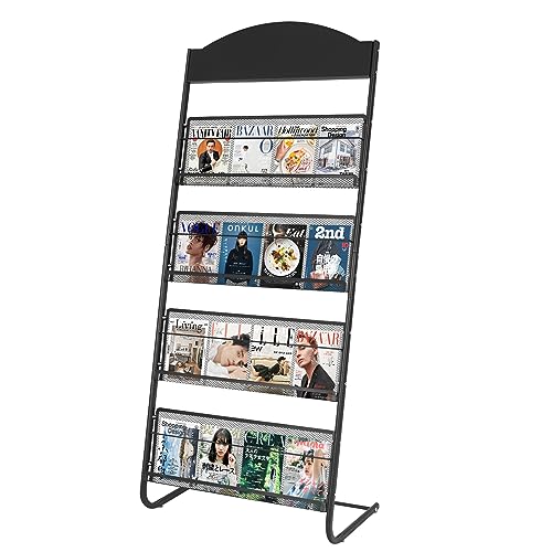 XIDIHF 4-Tier Magazine Display Rack, 24.8" Wide Iron Brochure & Newspaper Stand