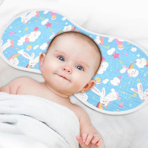Cute White Bunnies Muslin Burp Cloths 22x11 Inch - 4-Layer Organic Cotton & TPU Waterproof Lining, Absorbent Baby Bibs for Boys/Girls with Hanging Loop 6