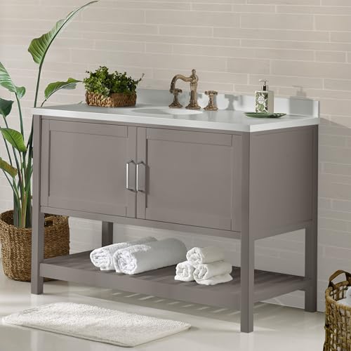 Image of Alaterre Furniture Bennet Bathroom Vanity Cabinet with Soft-Close Shaker Doors and Open Shelf - 48-Inch Freestanding Bathroom Vanity Without Sink - Wood Bathroom Sink Base Cabinet (Gray)