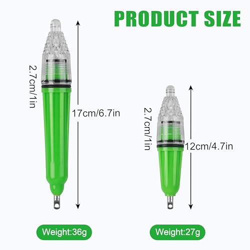 AGOOL Underwater Fishing Light, 4pcs Deep Drop Fishing Light Waterproof Flashing LED Night Fishing Light Attractive Light Green Light Bait Lure Lamp Fishing Bait Lure 5 Colors 6.7 inch 4.7 inch