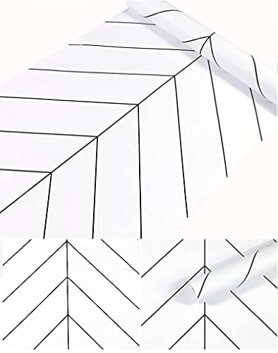 Black And White Wallpaper Peel And Stick Wallpaper Boho Contact Paper Modern Herringbone Wallpaper For Bathroom Bedroom Kitchen Wallpaper Self Adhesive Removable Wallpaper 17.7"×118" Wall Waterproof #TOP2