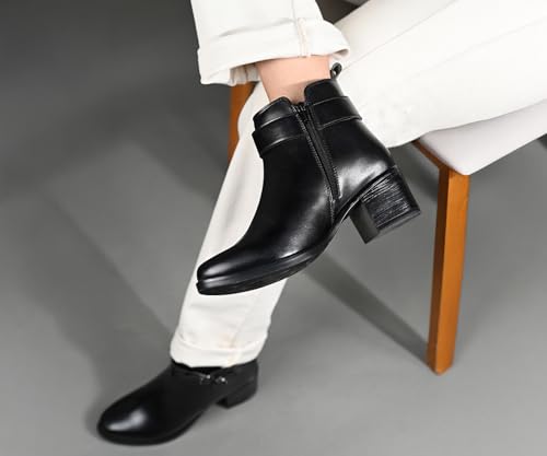 Image of LOUIS STITCH Women's Mid-Top Ankle Boots | Elegant Buckle Chelsea Boots with Zipper| Slip-On Boots for Women | Boot for Casual Outings| LSLD-CLBT